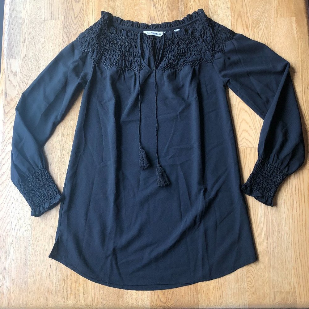 Lands' End Black Smocked Tunic Peasant Style Top Size 2
